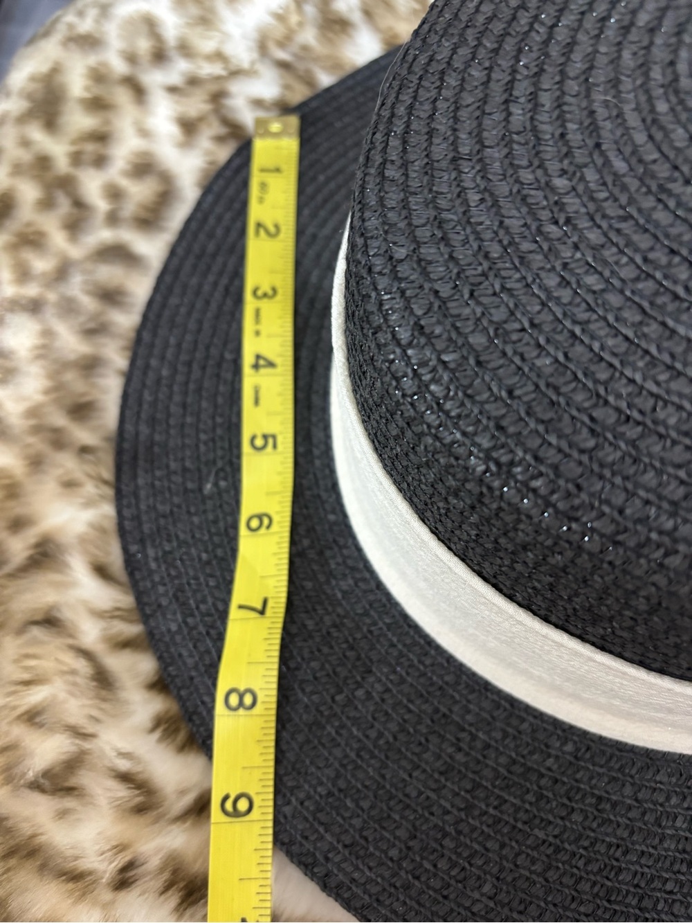 Women’s black raffia straw hat with a cream ribbon,embellished bow detail. NWOT - Picture 8 of 10